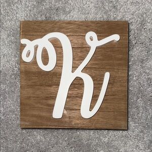 Rustic Brown and White Wall Decor with “K” Script Letter